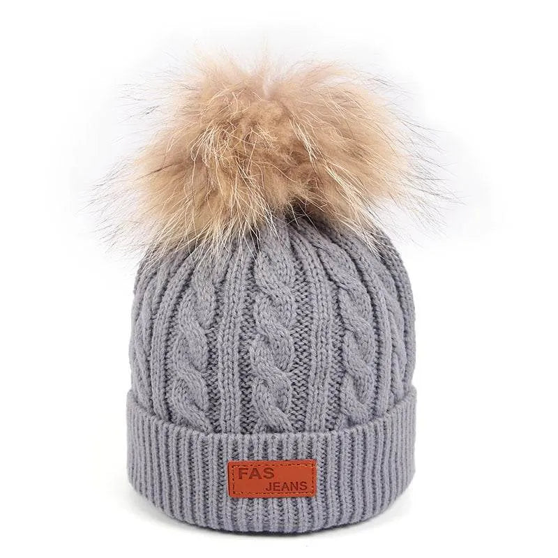 Little Gigglers World Warm Cozy Kids Cute Hat with Furry Pom