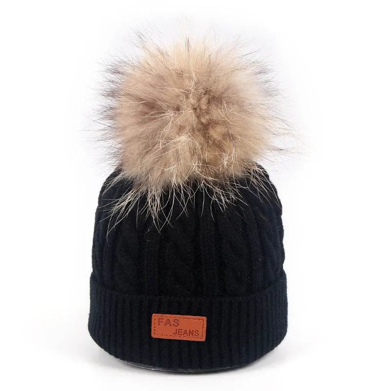 Little Gigglers World Warm Cozy Kids Cute Hat with Furry Pom