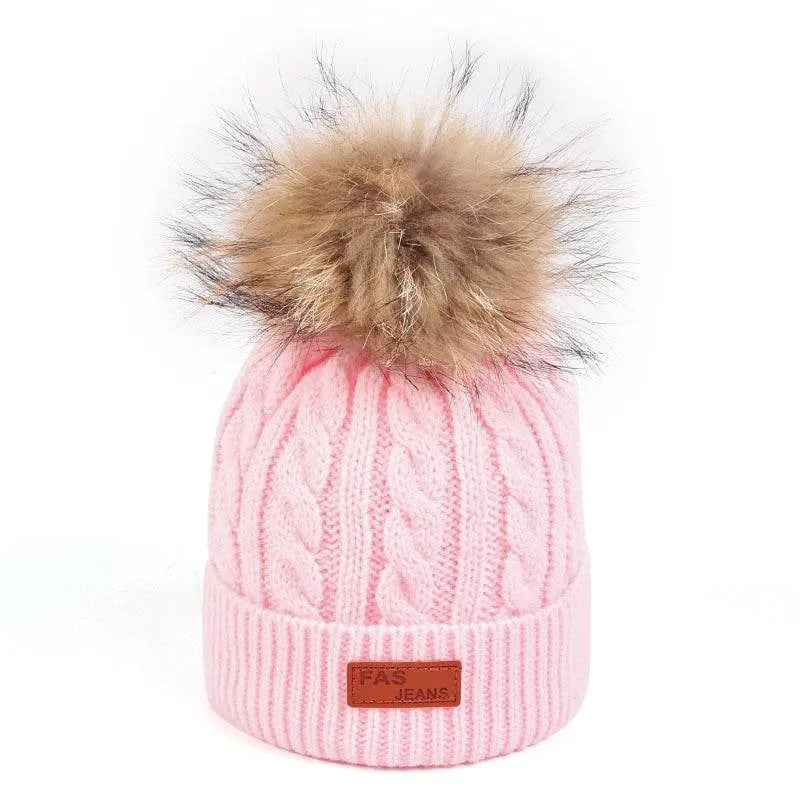 Little Gigglers World Warm Cozy Kids Cute Hat with Furry Pom