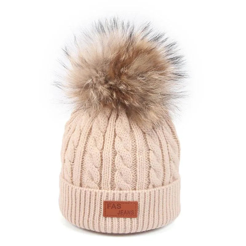 Little Gigglers World Warm Cozy Kids Cute Hat with Furry Pom