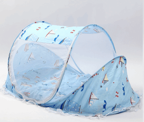 LGW foldable baby bed net pop up blue sailboat print mesh canopy for infant travel and home