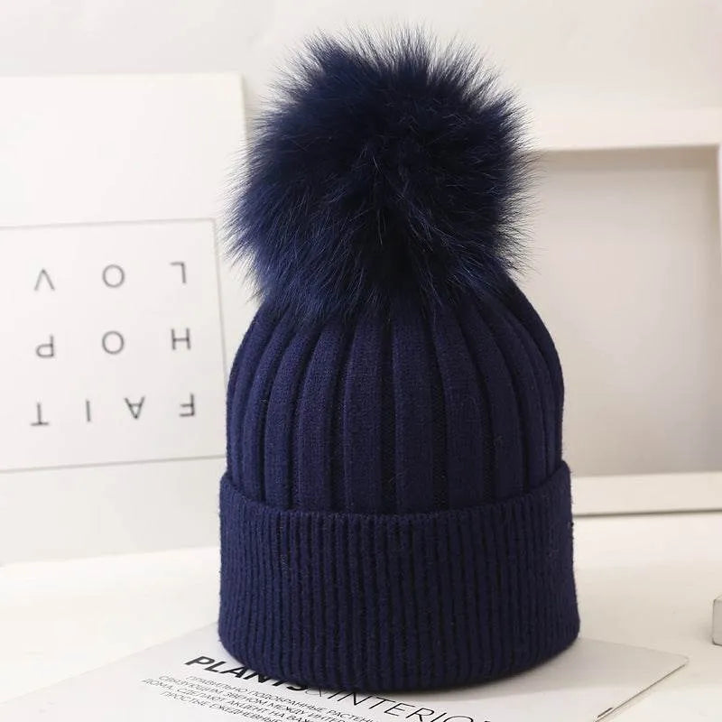 Little Gigglers World Kids Fox Fur Ball Knit Winter Hat 152ce3-2.myshopify.com