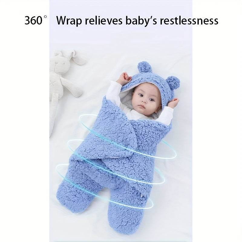 Winter Baby Sleep Sack – Plush Bear Swaddle Wrap for Newborns (0–10 Months)