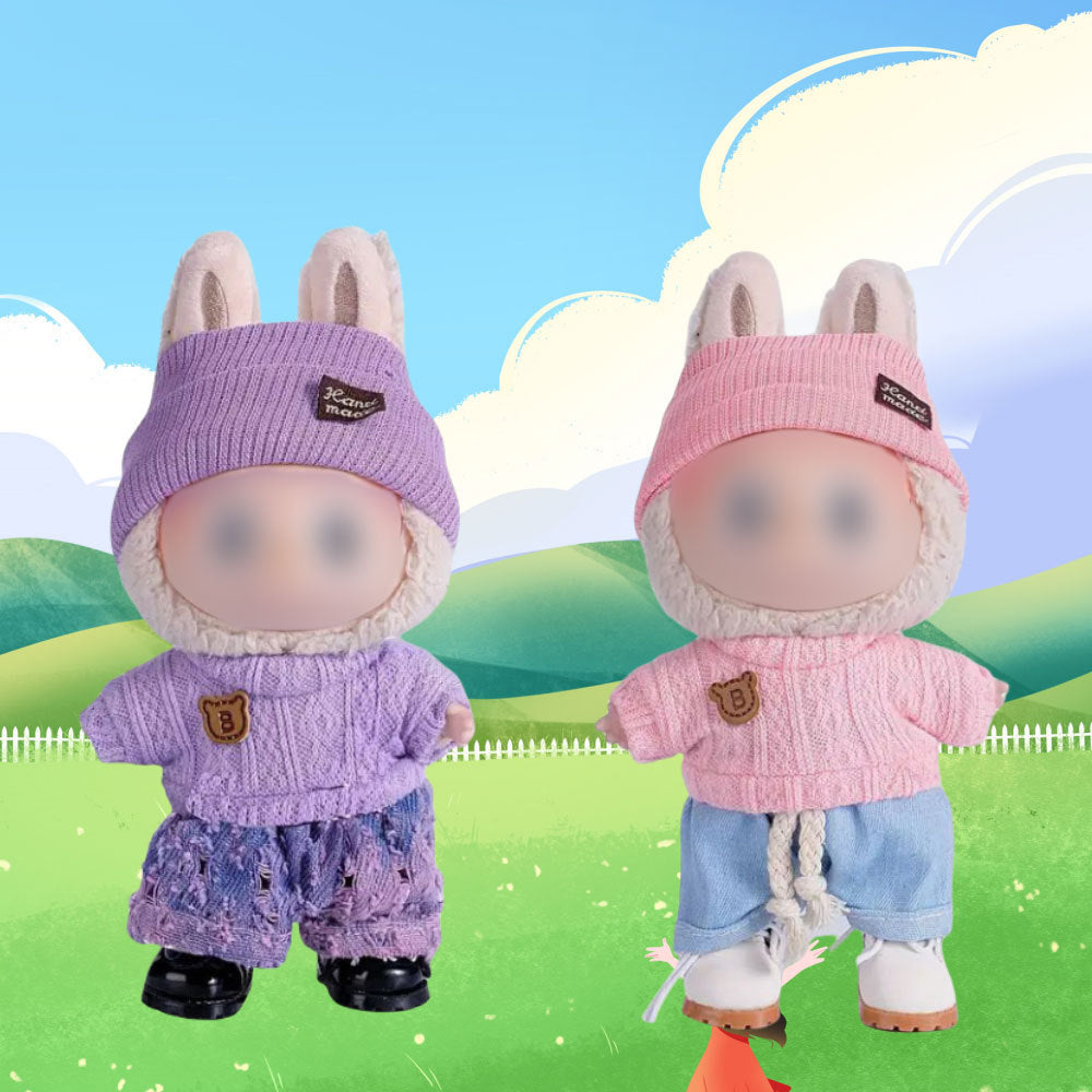 17cm Doll Outfit Set with Plaid Dress, Bow Headband, and Mini Chain Bag