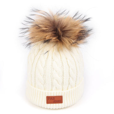 Children's Winter Hat with Cute Furry Pom