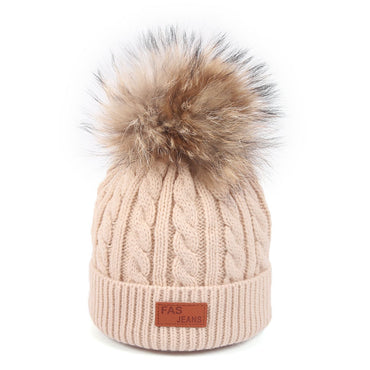 Fashionable Kids Cold Weather Hat with Furry Pom