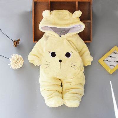 Little Gigglers World Winter Coral Cat fleece Baby Romper