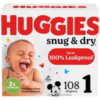Huggies Size 1 Diapers, Snug & Dry Newborn Diapers, Size 1 (8-14 lbs), 128 Count, Packaging May Vary
