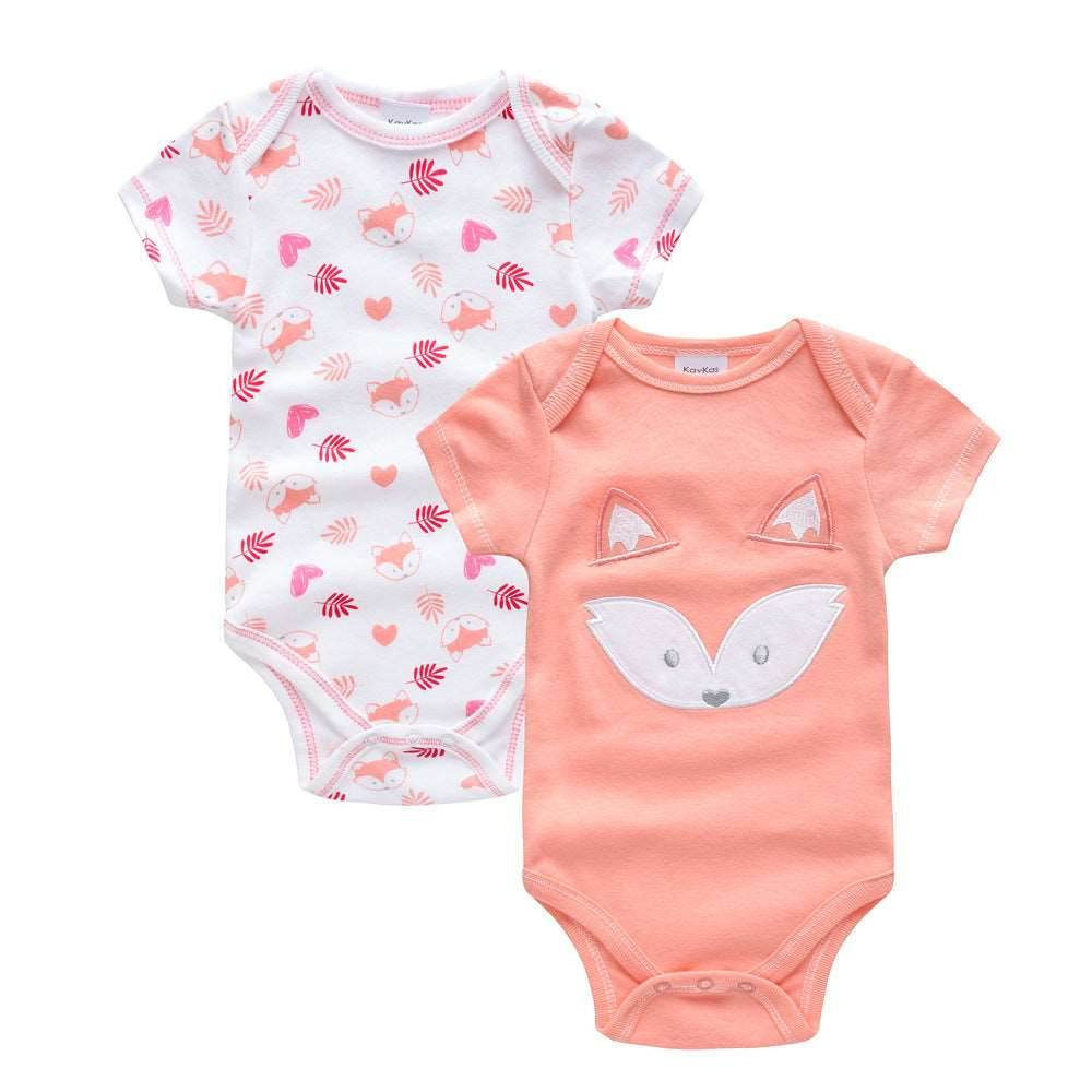 Little Gigglers World Sleeveless Cartoon Newborn Baby 2pcs Cotton Bodysuit