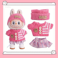Cute 17cm Plush Doll Outfit – Classic Plaid Dress with Matching Bow and Bag