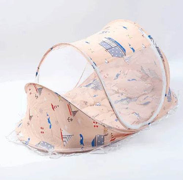LGW foldable baby bed net pop up mosquito tent in pink nautical print for newborn travel and home use