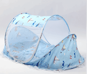 LGW foldable baby bed net pop up blue sailboat print mesh canopy for infant travel and home