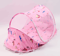 LGW pink foldable baby bed net with sailboat print pop up mosquito mesh canopy and pillow