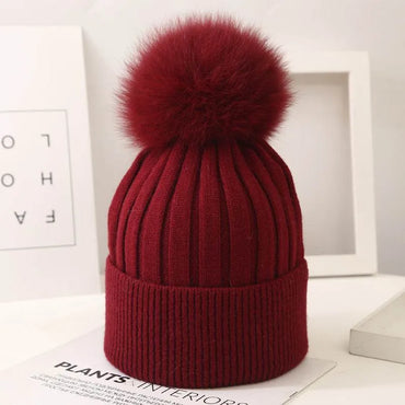 Little Gigglers World Kids Fox Fur Ball Knit Winter Hat 152ce3-2.myshopify.com