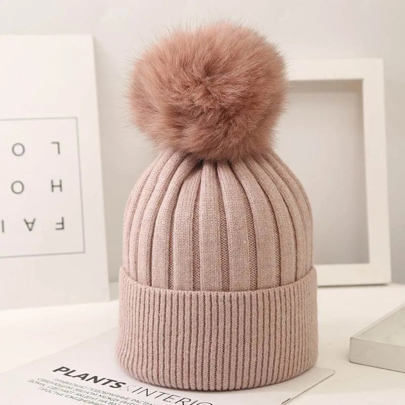 Little Gigglers World Kids Fox Fur Ball Knit Winter Hat 152ce3-2.myshopify.com