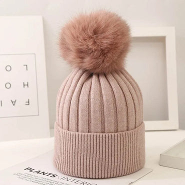 Little Gigglers World Kids Fox Fur Ball Knit Winter Hat 152ce3-2.myshopify.com