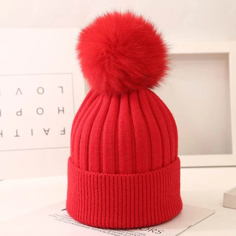 Little Gigglers World Kids Fox Fur Ball Knit Winter Hat 152ce3-2.myshopify.com