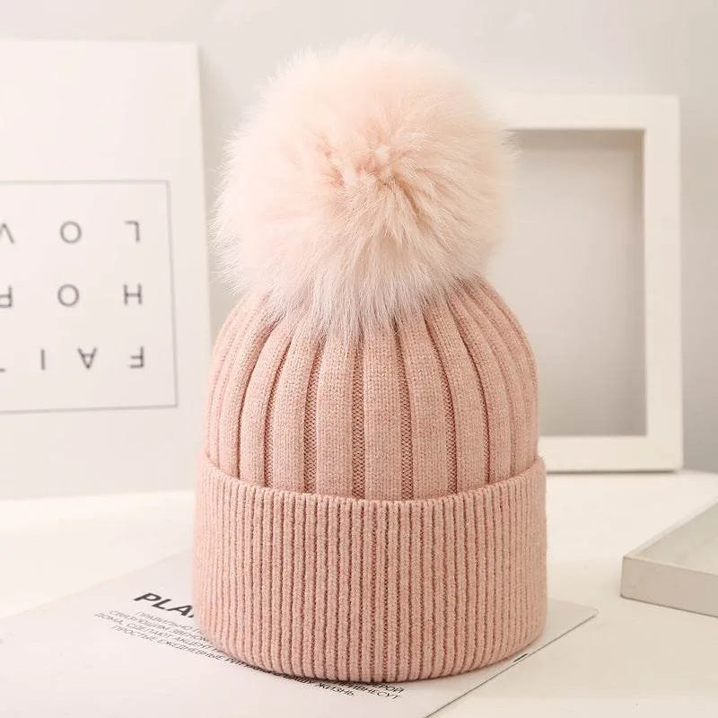 Little Gigglers World Kids Fox Fur Ball Knit Winter Hat 152ce3-2.myshopify.com