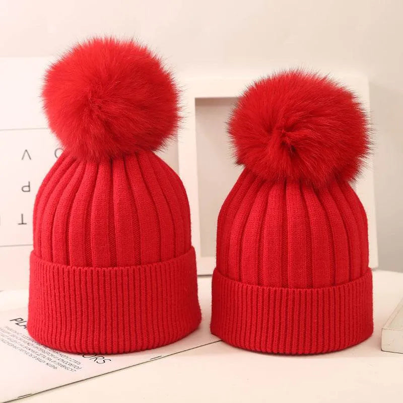 Little Gigglers World Kids Fox Fur Ball Knit Winter Hat 152ce3-2.myshopify.com