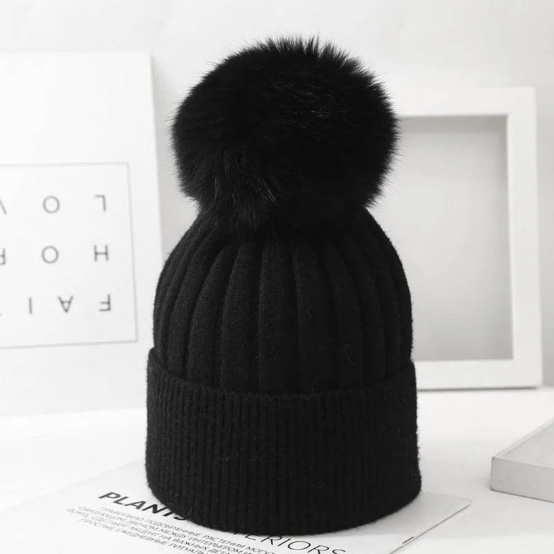 Little Gigglers World Kids Fox Fur Ball Knit Winter Hat 152ce3-2.myshopify.com
