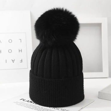 Little Gigglers World Kids Fox Fur Ball Knit Winter Hat 152ce3-2.myshopify.com