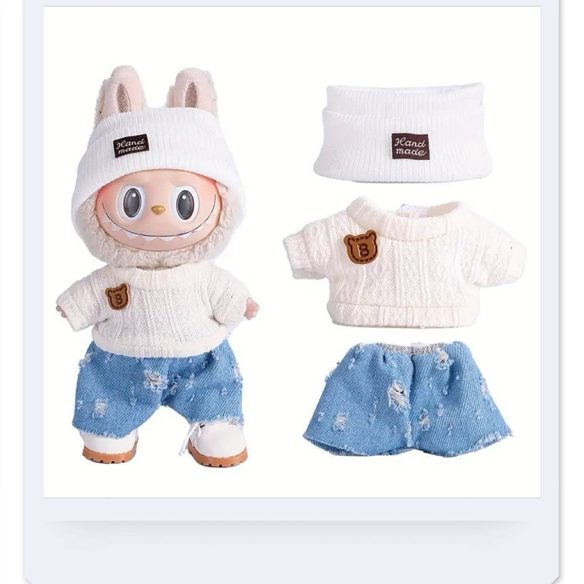 Stylish Doll Clothes Set for 17cm Plush Dolls – Plaid Dress and Accessories