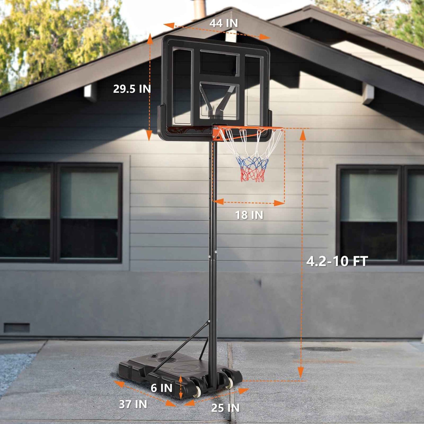 Kids Basketball Hoop Outdoor Adjustable, 4.2-10 Feet Adjustable Height, Portable Basketball Goal with PC Backboard for Backyard & Driveway