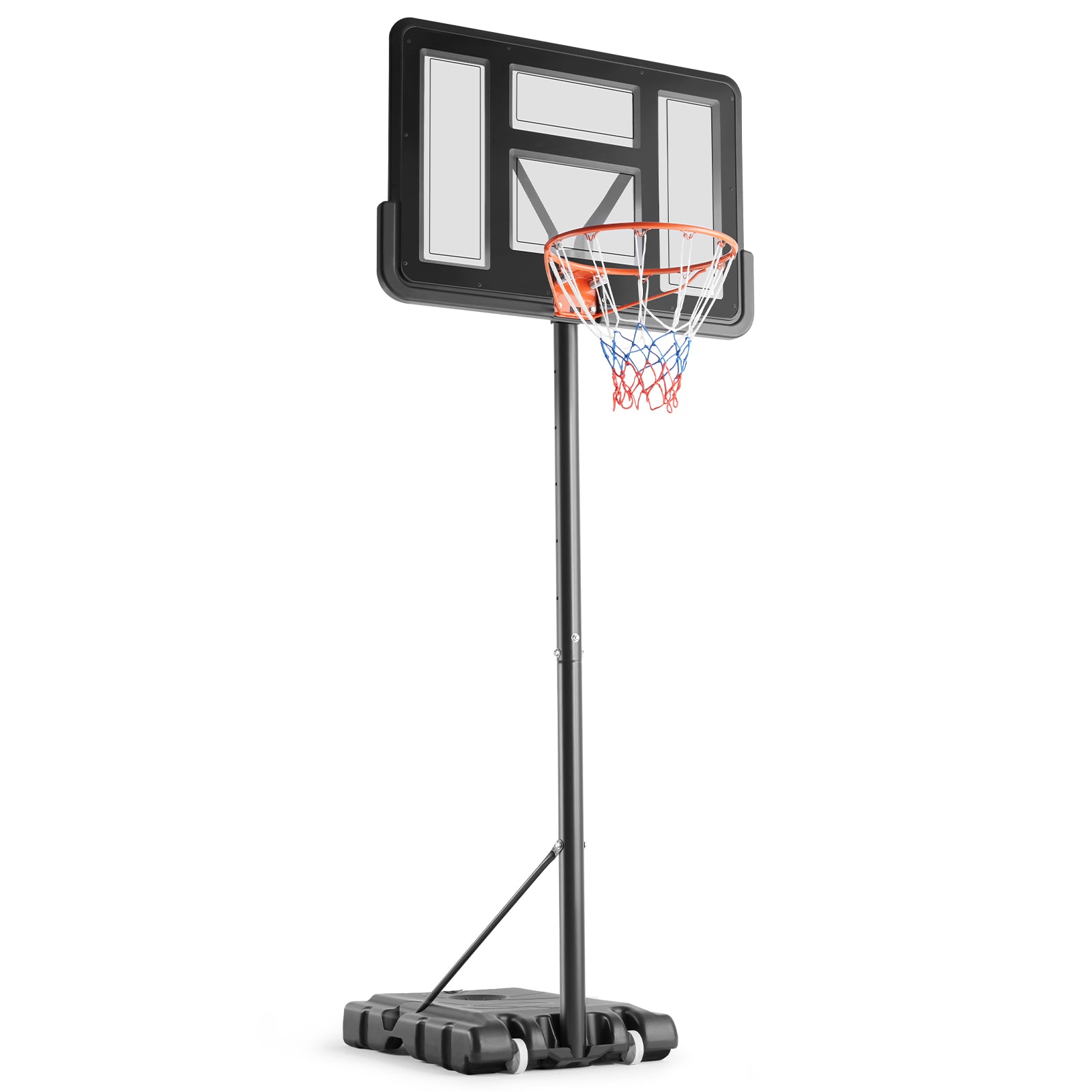 Adjustable kids basketball hoop at 10 FT height in black, suitable for backyard and driveway use