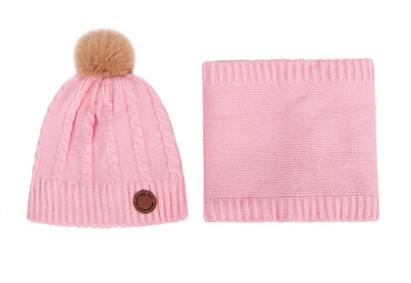 Children's Winter Fleece-Lined Knitted Hat and Scarf